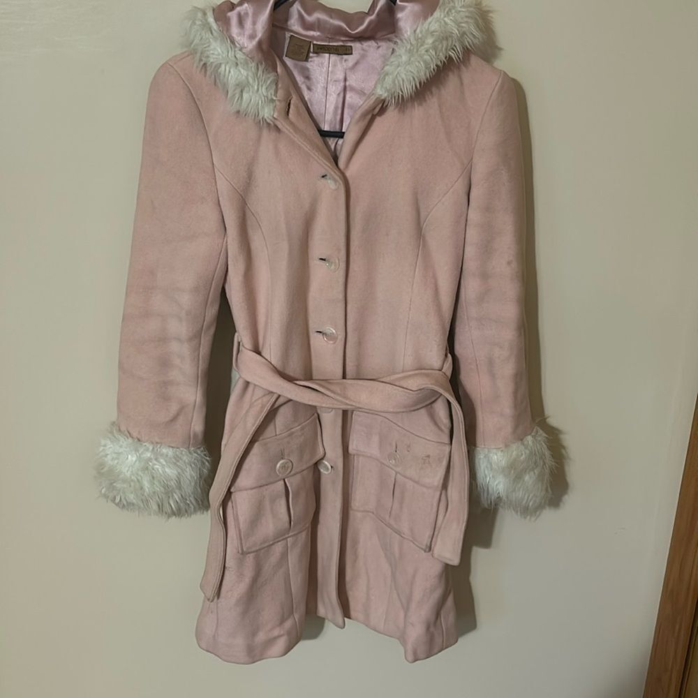 Vintage Arden B pink faux fur y2k wool coat Xs